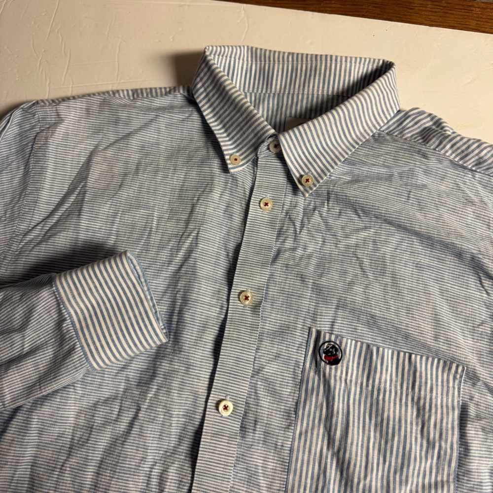 Southern Proper Mens Blue White‎ Stripe Button Down Shirt Pocket Logo Large
